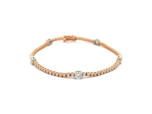 18K Rose and White Gold Diamond Bracelet with Natural Round Diamonds